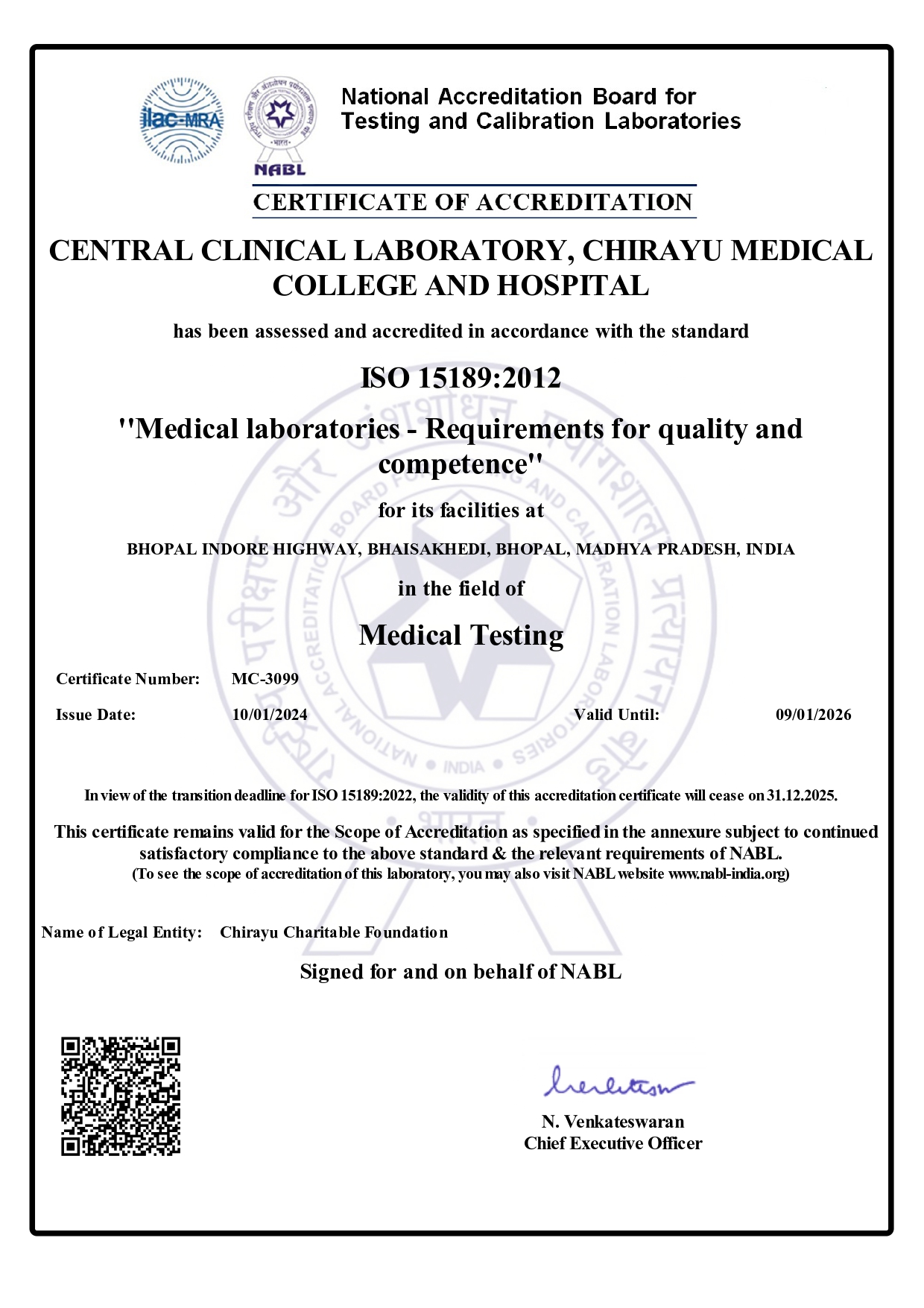NABL Certificate MC-3099 (2024-2026)